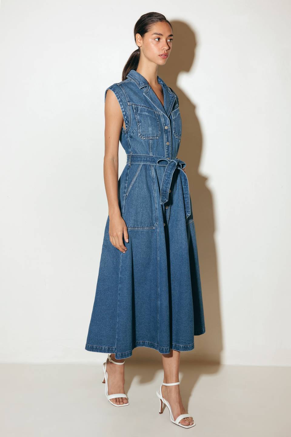 LIGHT CODE MEDIUM DENIM MIDI DRESS Flying Tomato